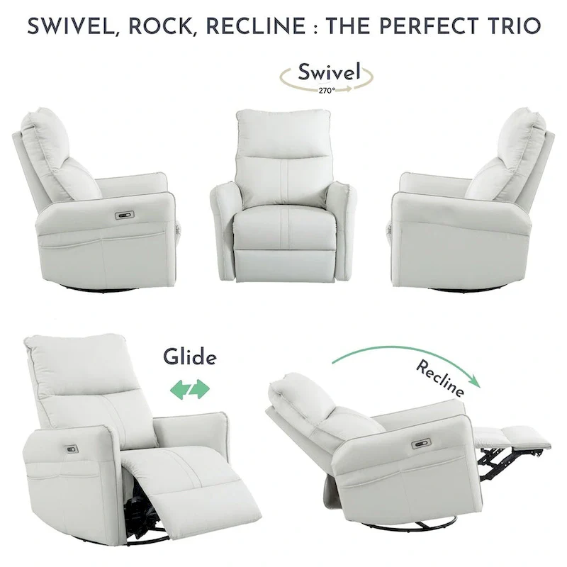 270° Power Swivel Rocker Recliner with USB Charging