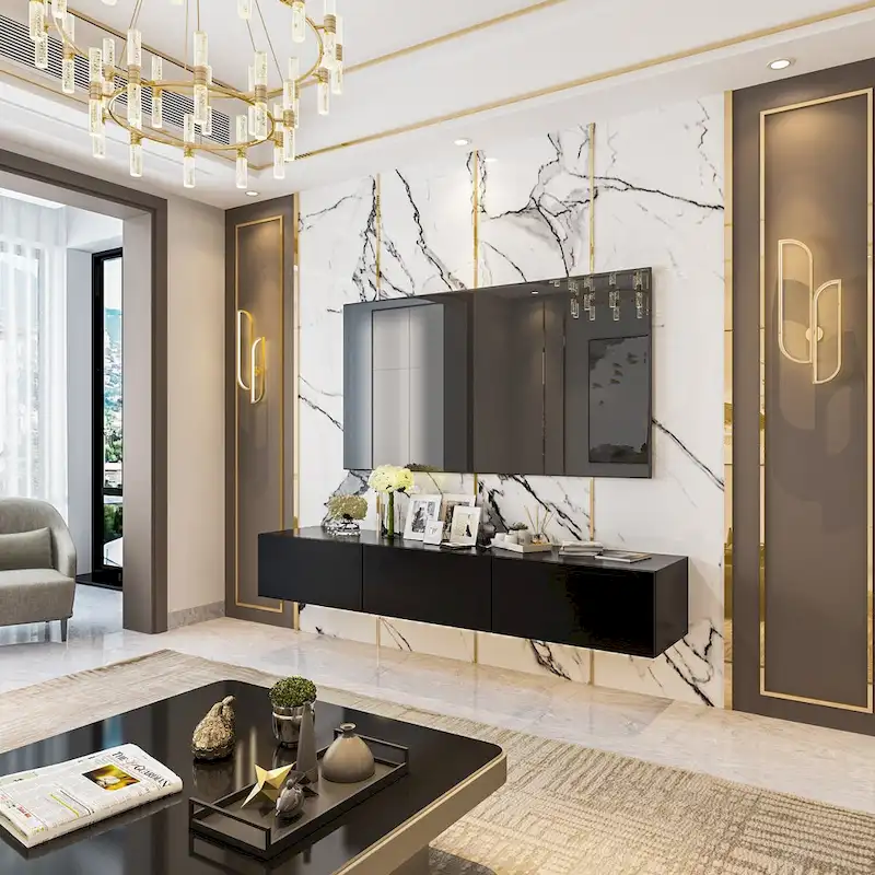 Wall Floating Media Consoles Hanging TV Console With Light TV Stand