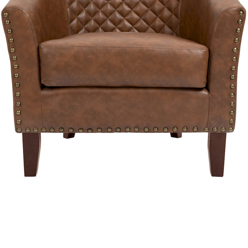 Modern Armchair Faux Leather Nailhead Trim Swivel Accent Chair