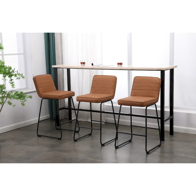 Black Faux Leather Counter Stool with Low Back