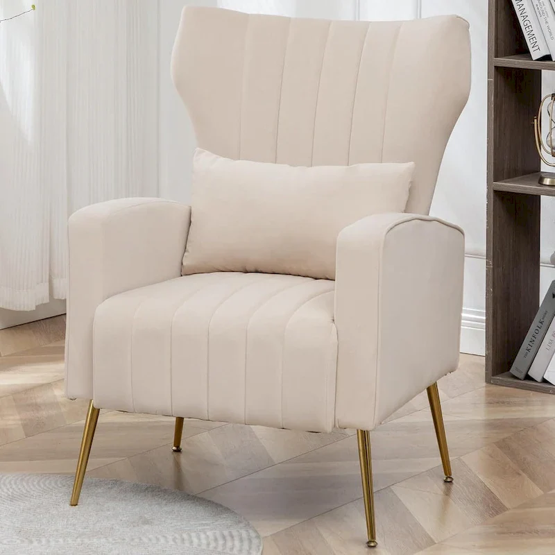 Velvet Wingback Accent Chair, Single Seat – Yellow / Beige / Black / Navy Blue / Teal