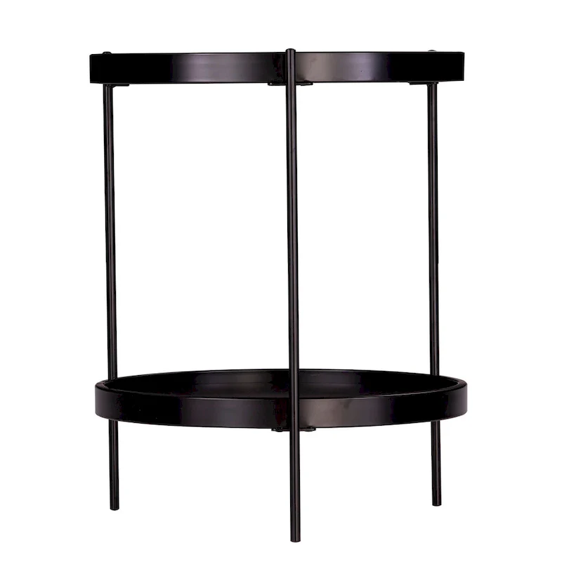 Round Wood Side Table with Metal Frame and Shelf
