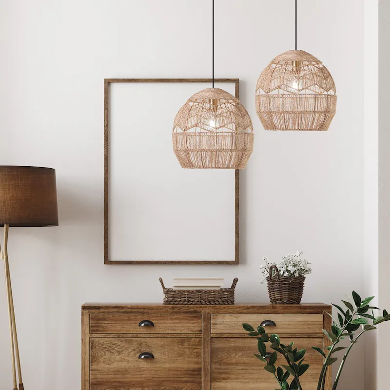 Charlotte River of Goods Metal and Woven Hemp Rope Hanging Pendant Light - 15.5  x 15.5  x 15.75/62.75