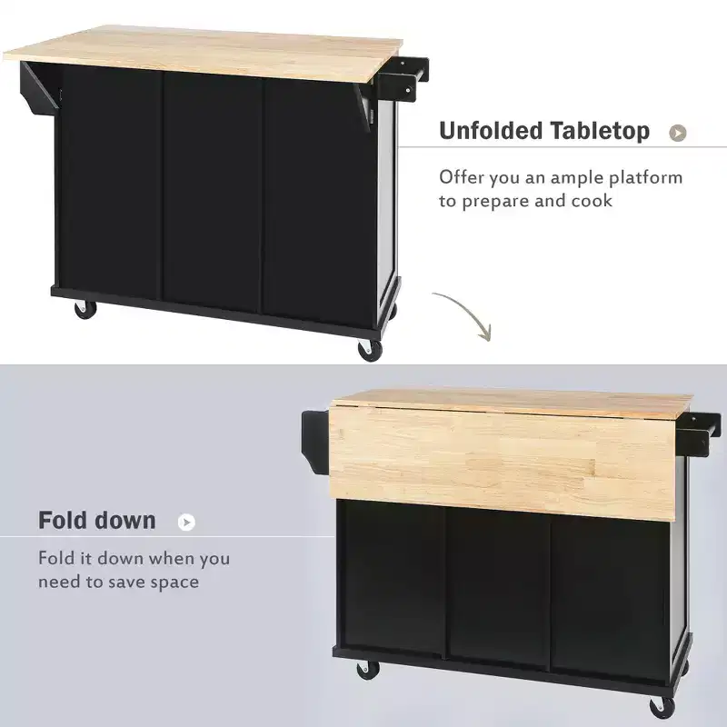 Whisen Modern Kitchen Island with Spice Rack and Towel Holder