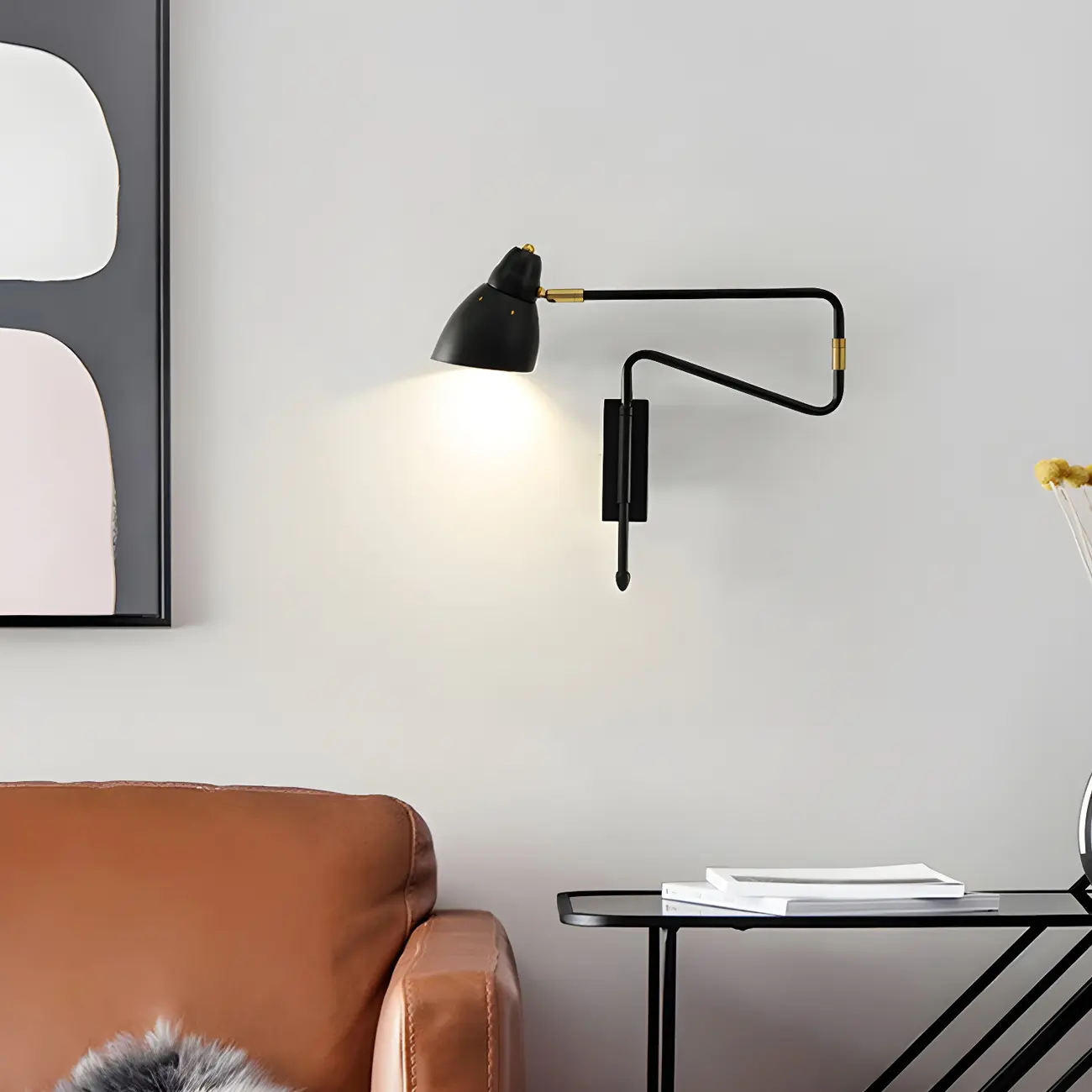 Modern Brass Black Adjustable Swing Arm Wall Light