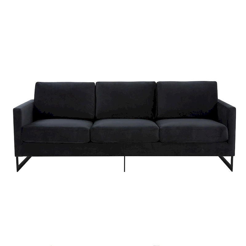 Leisuremod Lincoln 3-Seater Upholstered Velvet Sofa with Black Stainless-Steel Base