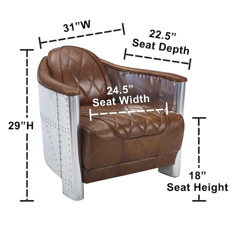 Art Leon IndustrIal Retro Top Grain Leather & Aluminum Accent Chair