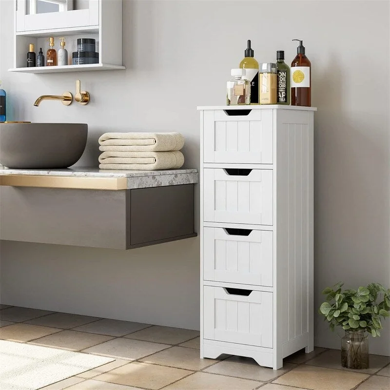 Bathroom Storage Cabinet Side Cabinet with 4 Drawers - 11.8 D x 11.8 W x 32.5 H
