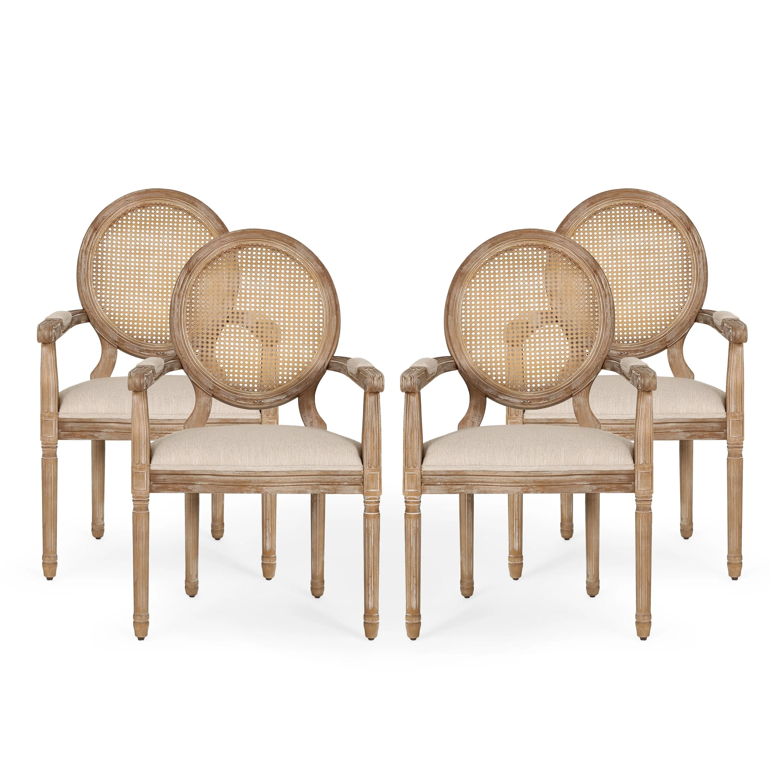 French Country Wood and Cane Upholstered Dining Chair - NH651513