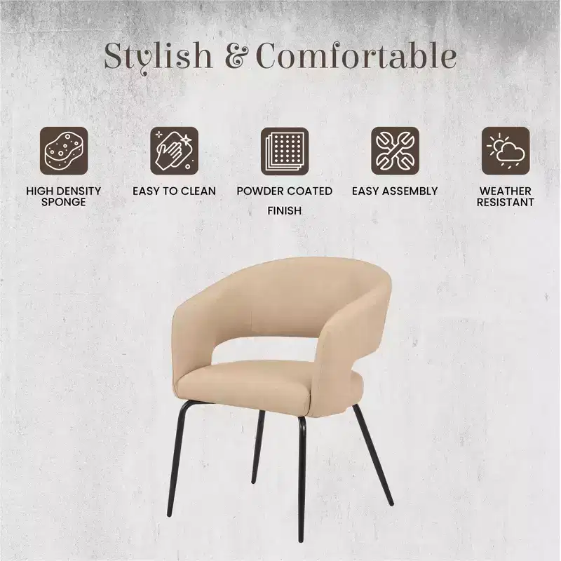 LeisureMod Dining Chair Upholstered in Velvet/Leather with Open Curved Backrest and Powder-Coated Iron Legs Gavin Collection Set of 2