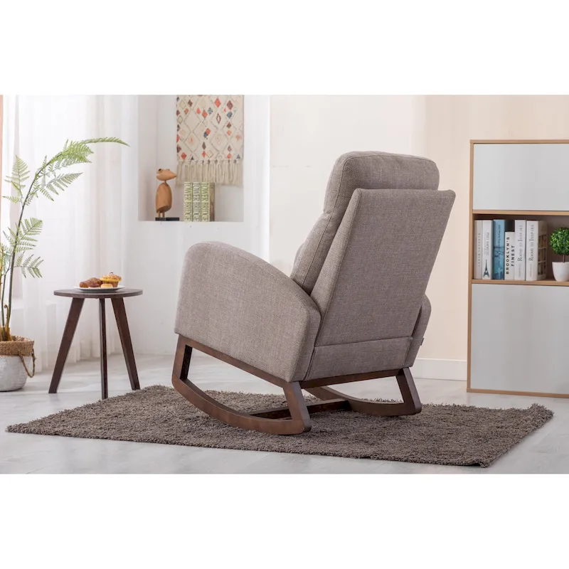 Modern 27  Upholstered Rocking Chair with Wood Legs and Side Pocket