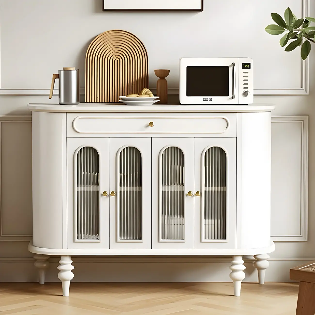 French Country Wooden Buffet Table with Cabinets