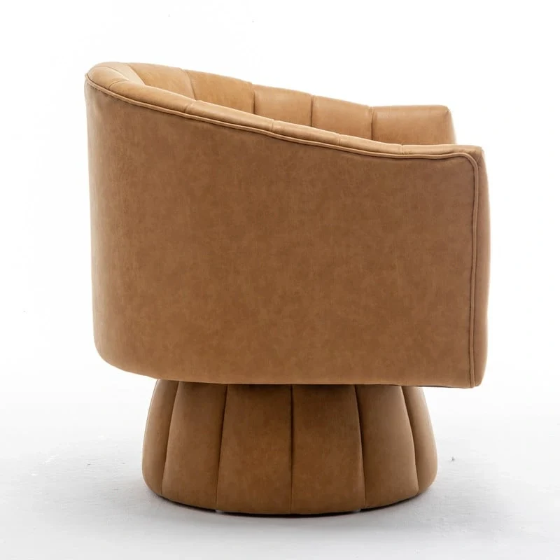 SEYNAR Mid-Century Swivel PU Leather Tufted Round Accent Barrel Chair