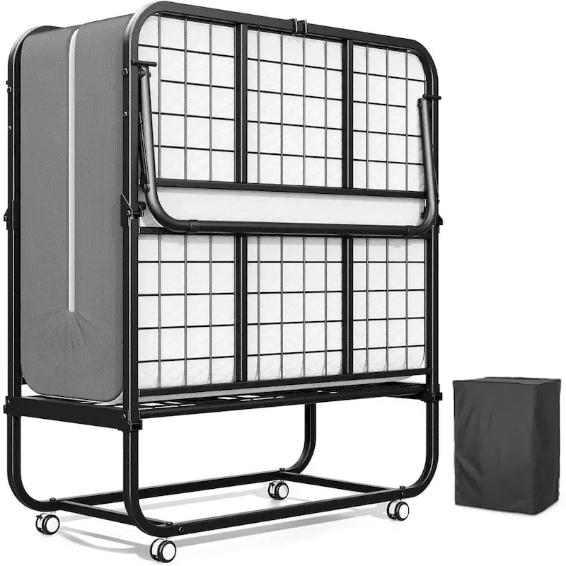 Roll away Space-Saving Sturdy Metal Frame Folding Guest Bed with 5  Thick Mattress