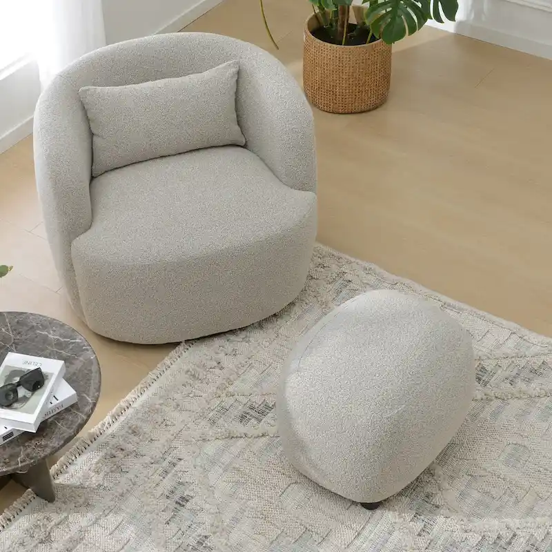 KINWELL 23 Wide Boucle Upholstered Footstool Ottoman Sofa Chair Footrest