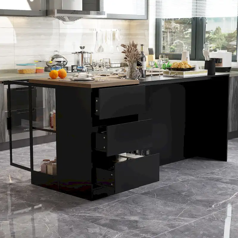 Kitchen Island with Drawers and Glass Cabinets