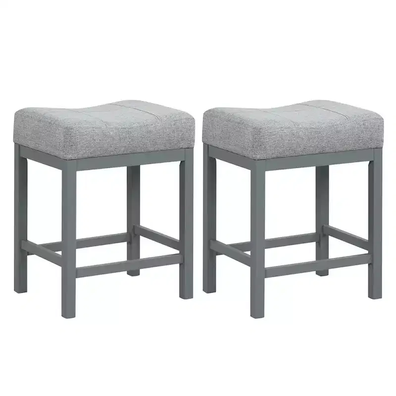 Costway 24.5 Bar Stool Set of 2 with Solid Rubber Wood Frame Humanized Footrest Kitchen White/Gray