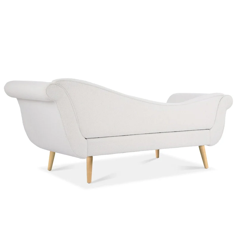 Upholstered Chaise Lounge with Scroll Arms, Accent Pillow & Solid Wood Legs