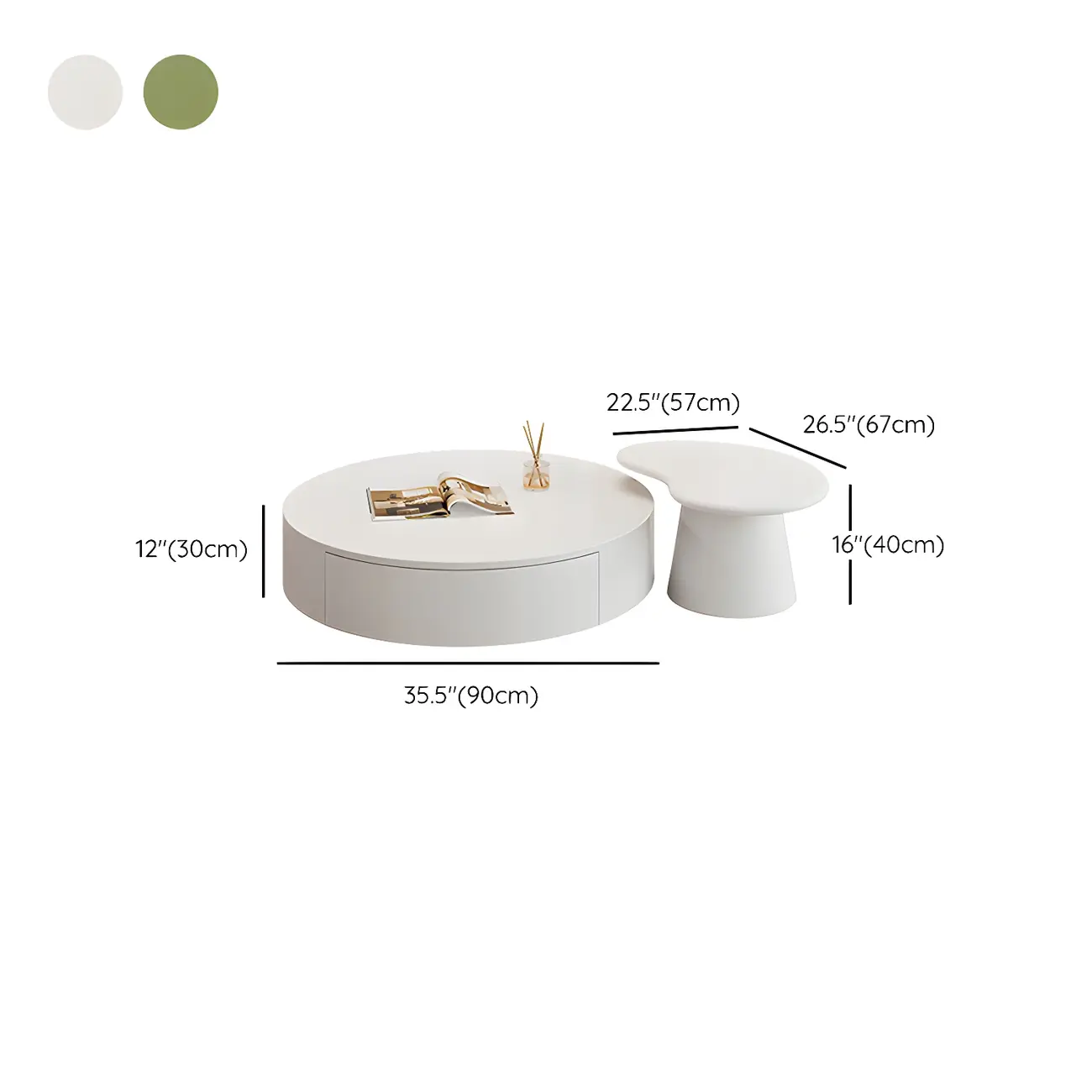 Modern Wooden White Round Nesting Coffee Tables