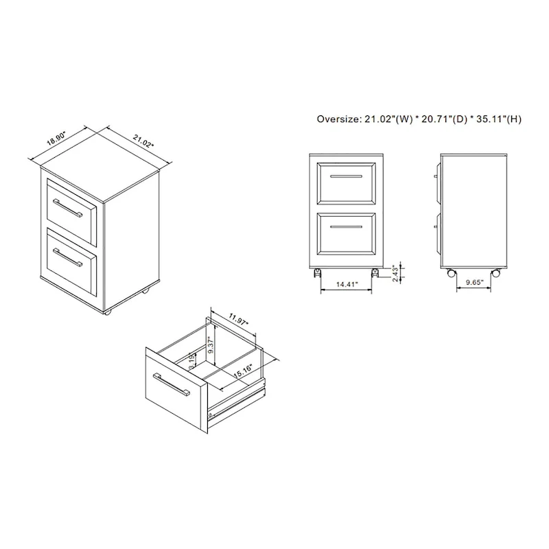 Urban Two-Drawer Mobile File Cabinet with Iron Bar Pulls