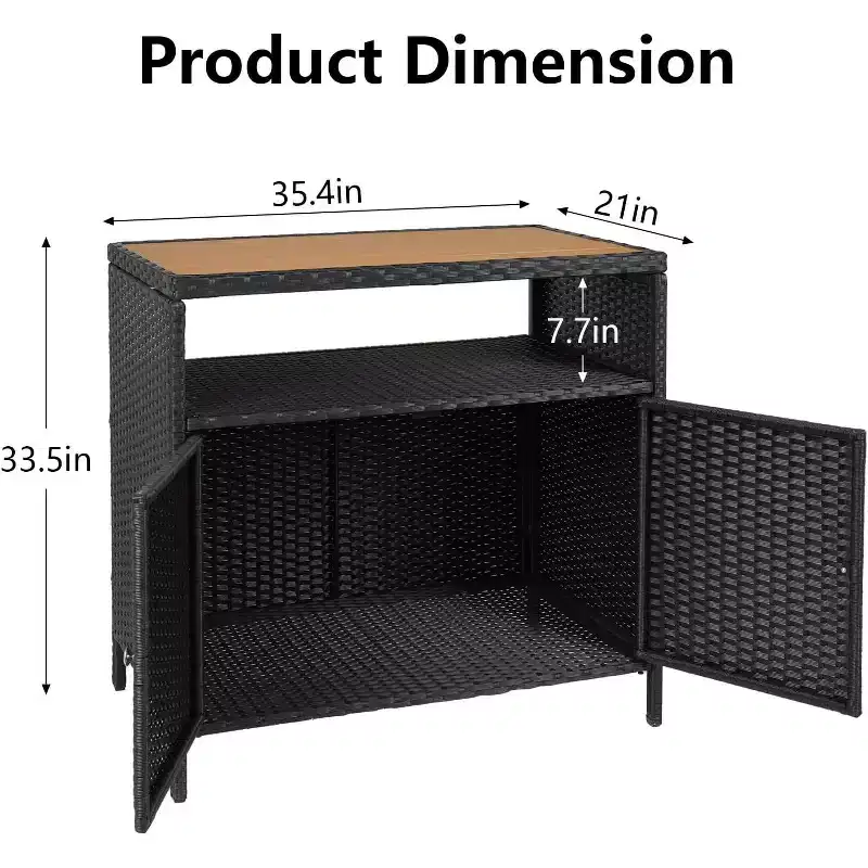 Rattan Outdoor Storage Cabinet - Black & Brown, Weather-Resistant, for Patio/Garden/Deck