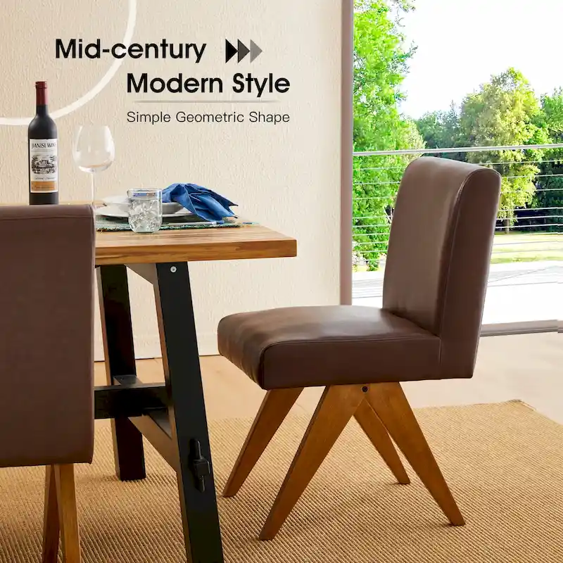 Glitzhome Set of 4 Faux Leather Upholstered Side Dining Chairs with V-shaped Wood Legs