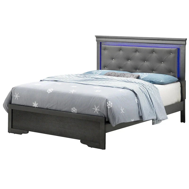 Queen Panel Bed with LED Accent Lighting - Black