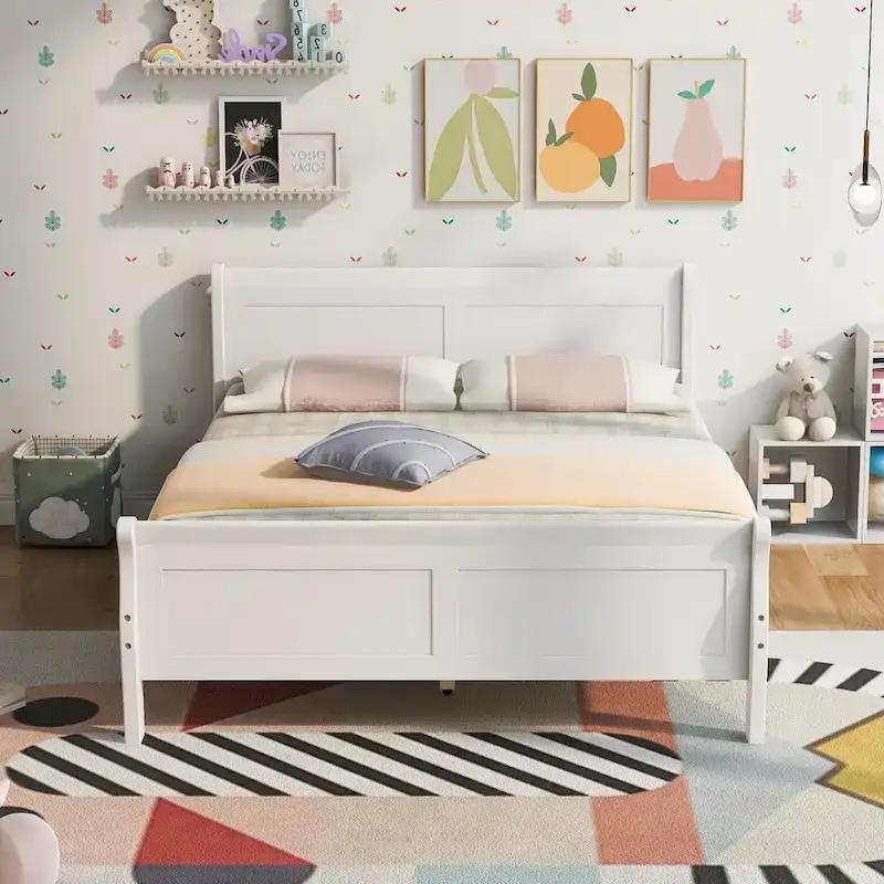Full Size Wood Platform Bed with Headboard & Footboard – Oak / Espresso / White, 2-Person