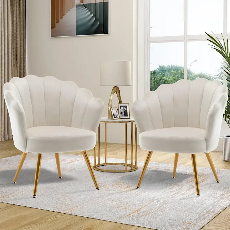 Gold Velvet Shell Accent Chair - Single Seat