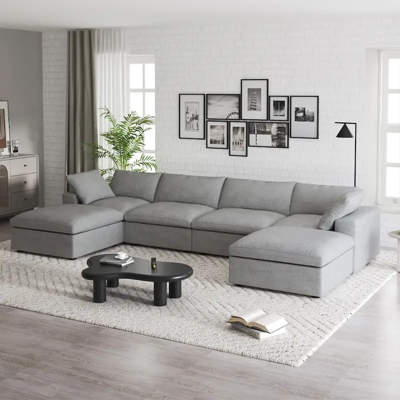 160 Widen Sectional Sofa Down Filled U-Shaped Couch 4 Seater with 2 Ottoman