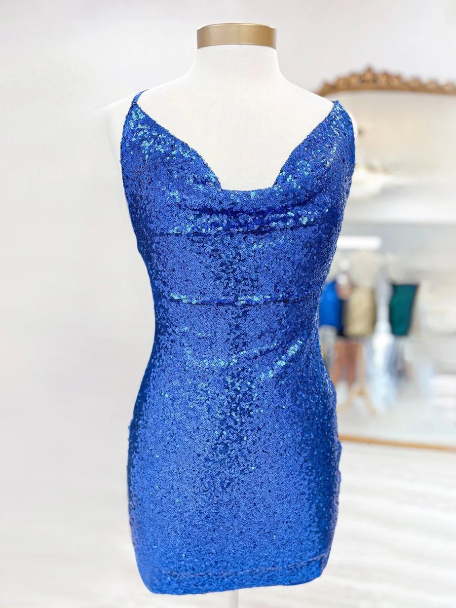 Royal Blue - Spaghetti Straps Sequins Sheath Short Homecoming Dress