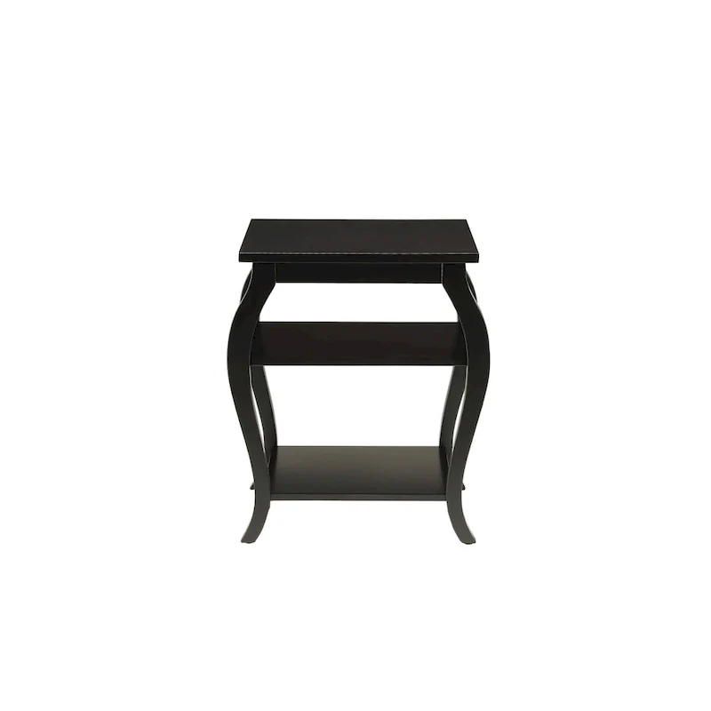 HomeRoots 23   Black Wood Bow Leg End Table With Two Shelves - 20   W x 18   D x 23   H