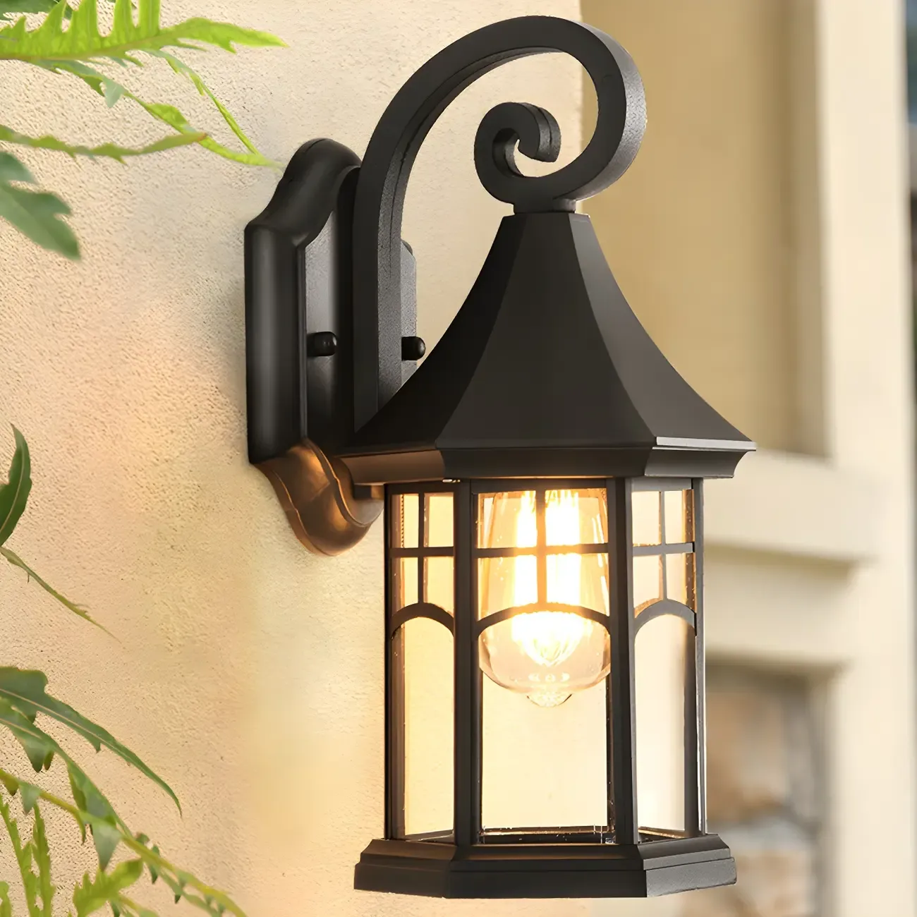 Industrial Black Metal Clear Glass Lantern Outdoor Wall Light