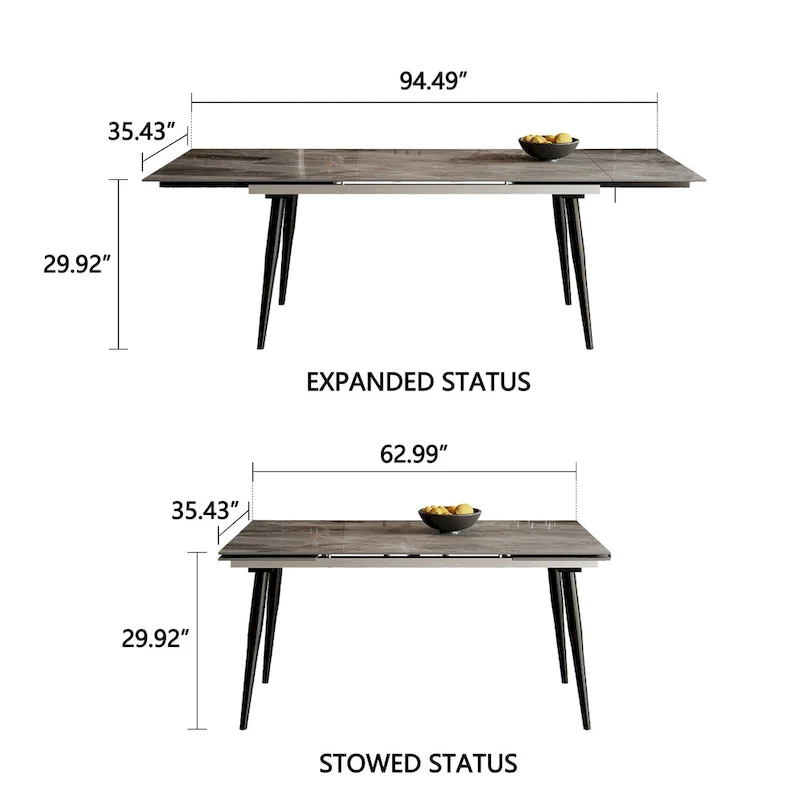 94.48 Rectangular Extendable Sintered Stone Dining Table