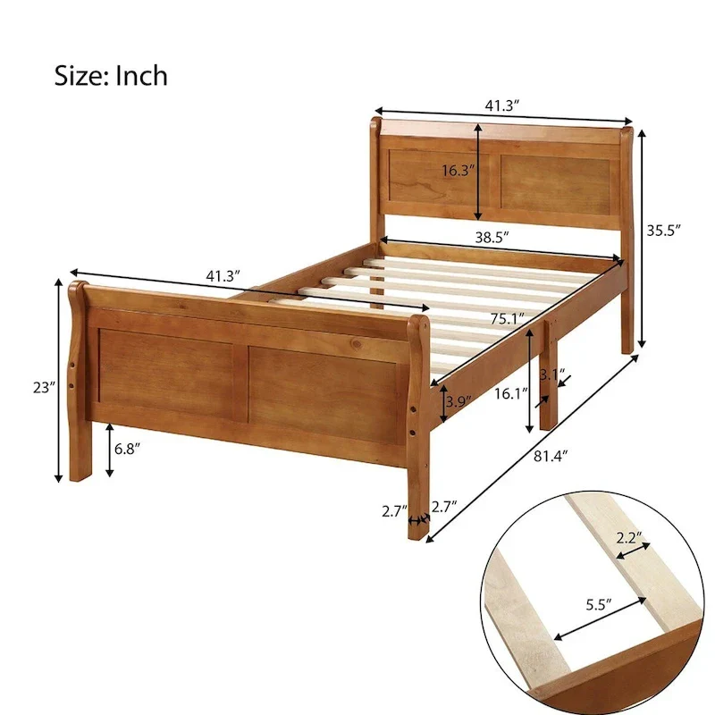 Harper & Bright Designs Wood Twin Sleigh Bed with Headboard and Footboard