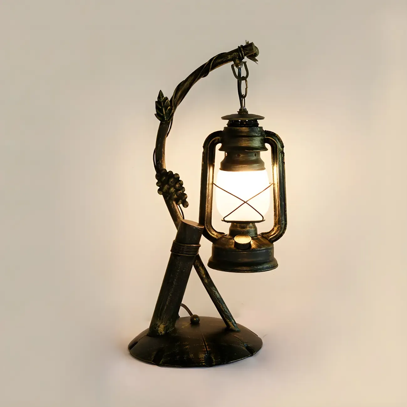 HomeyFad Industrial Rustic bronze Metal Lantern Table Lamp in Brass
