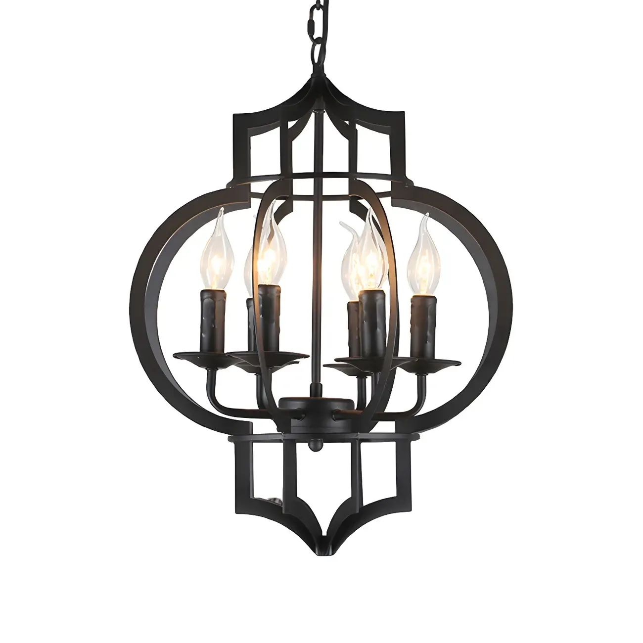 Industrial Black Metal Lantern Candle Chandelier