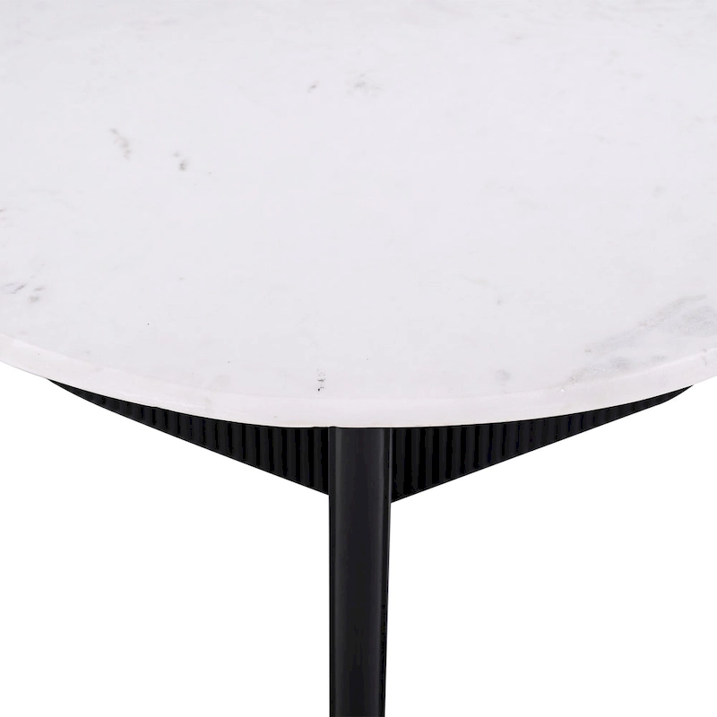 Luxurious Round Mable Topped Pedestal Coffee Table, Living Room Sofa Side Table, White/Black