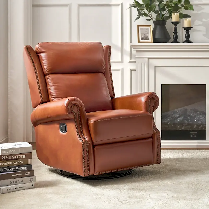 Viviana Traditional Genuine Leather Manual Swivel Glider Recliner by HULALA HOME