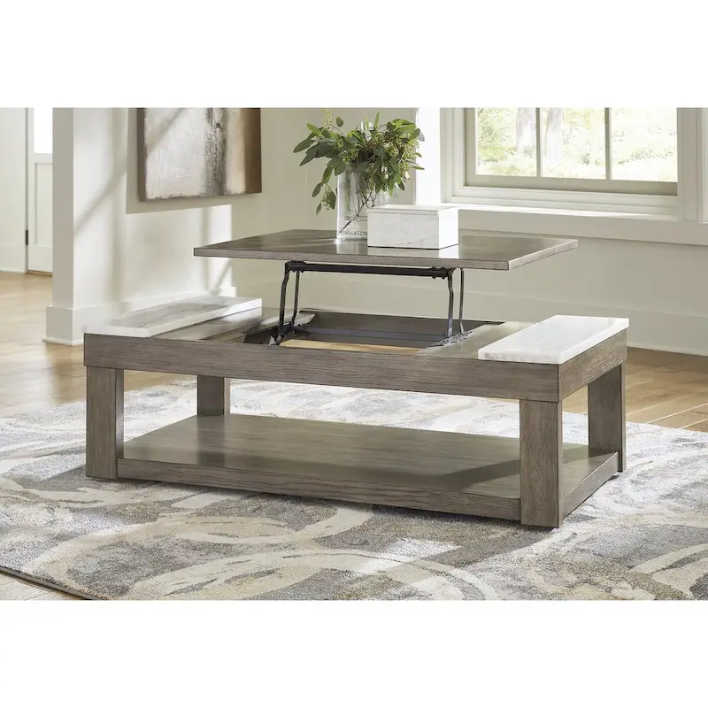 Signature Design by Ashley Loyaska Grayish Brown/White Lift-Top Coffee Table - 56.13 W x 28.25 D x 18.13 H