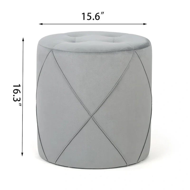 Adeco Velvet Round Tufted Ottoman Foot Rest Vanity Stool