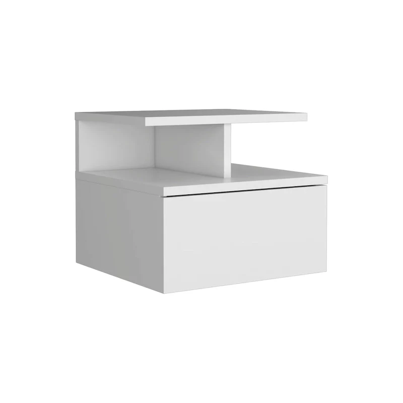 Adele Floating Nightstand with Open Shelf, Drawer, White