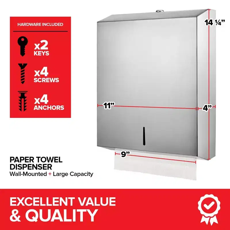Wall Mount Paper Towel Dispenser Large Capacity Stainless Steel Hand Towel Holder for Bathrooms and Kitchens Commercial Dispenser Holds 400 Towels