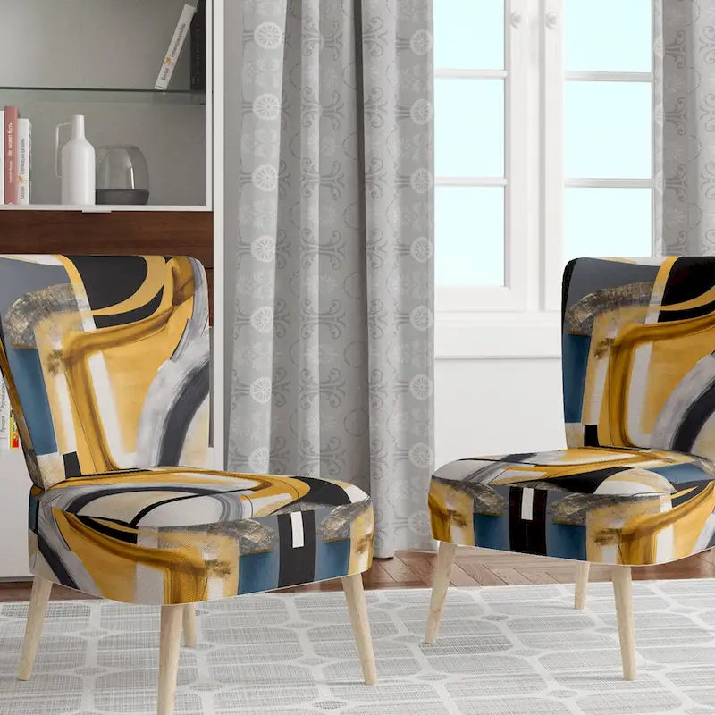 Designart Glam Gold And Black Expression IV Upholstered Modern & Contemporary Accent Chair and Modern & Contemporary Arm Chair