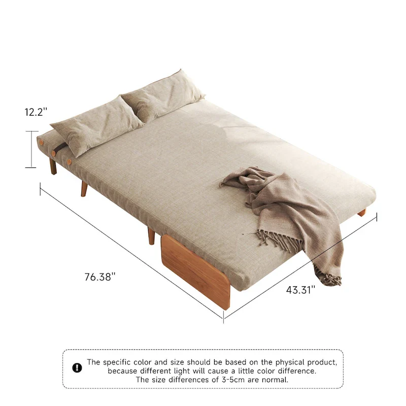 43.3 Upholstered Loveseat Sofa Bed, Beige