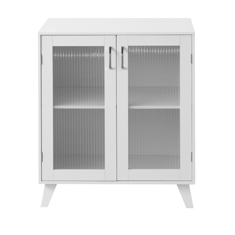 2-Glass Door Bathroom Cabinet, Modern White Cupboard Storage Organizer with Adjustable Shelf - 27