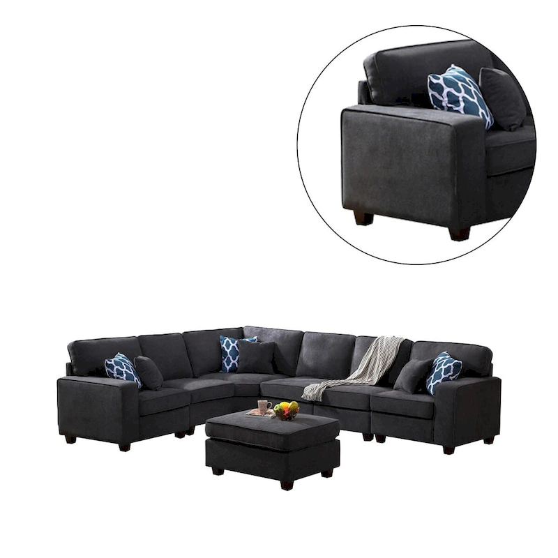 7 Piece Modular L-Shape Sectional Sofa with Ottoman