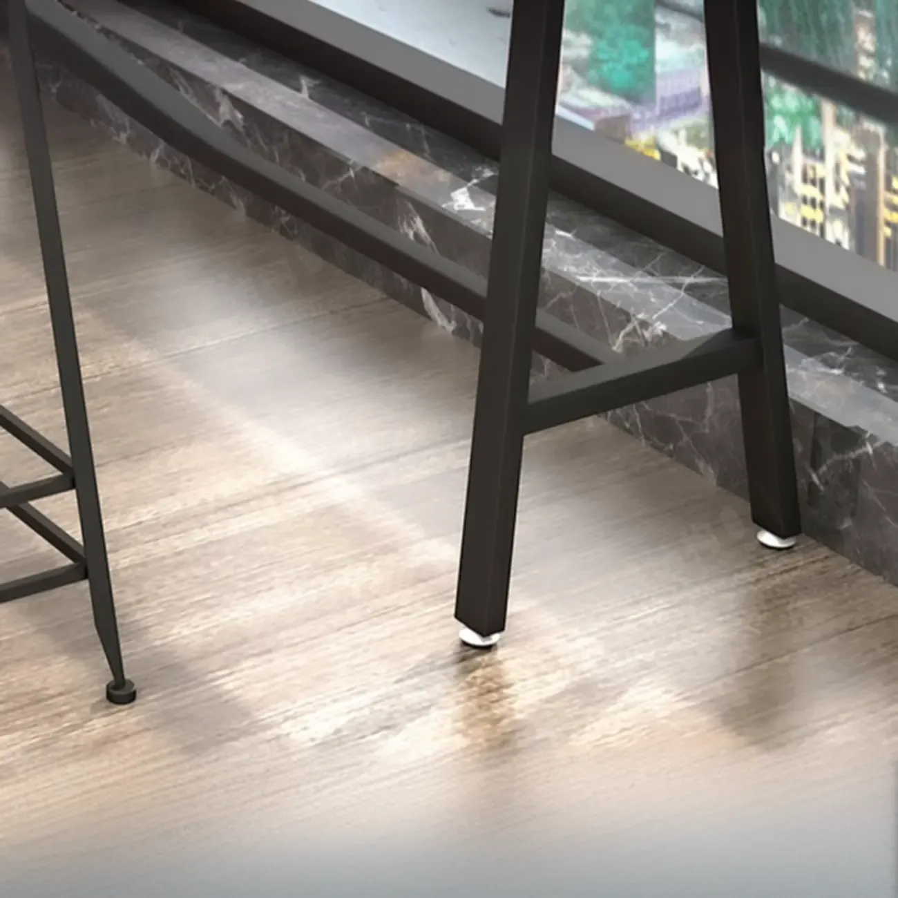 Simple Brown Pine Bar Tables with Footrest