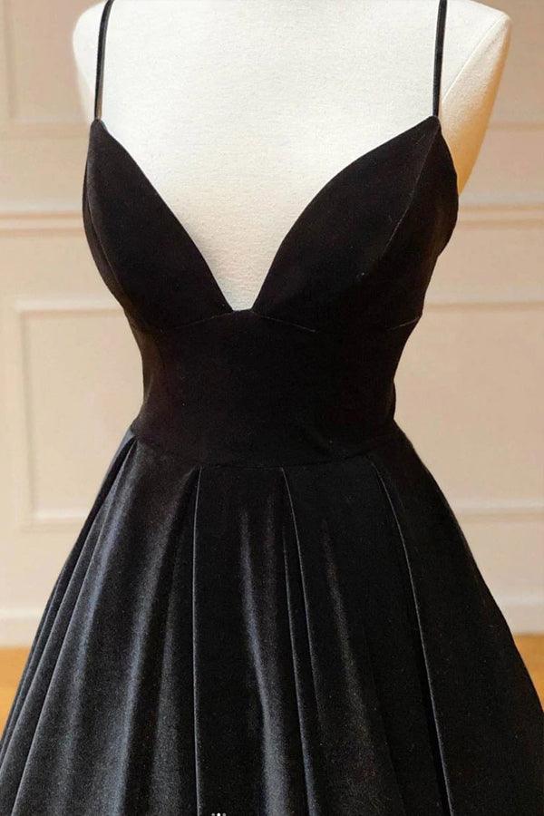 Simple Black Velvet Long Prom Dress, Black Evening Dress