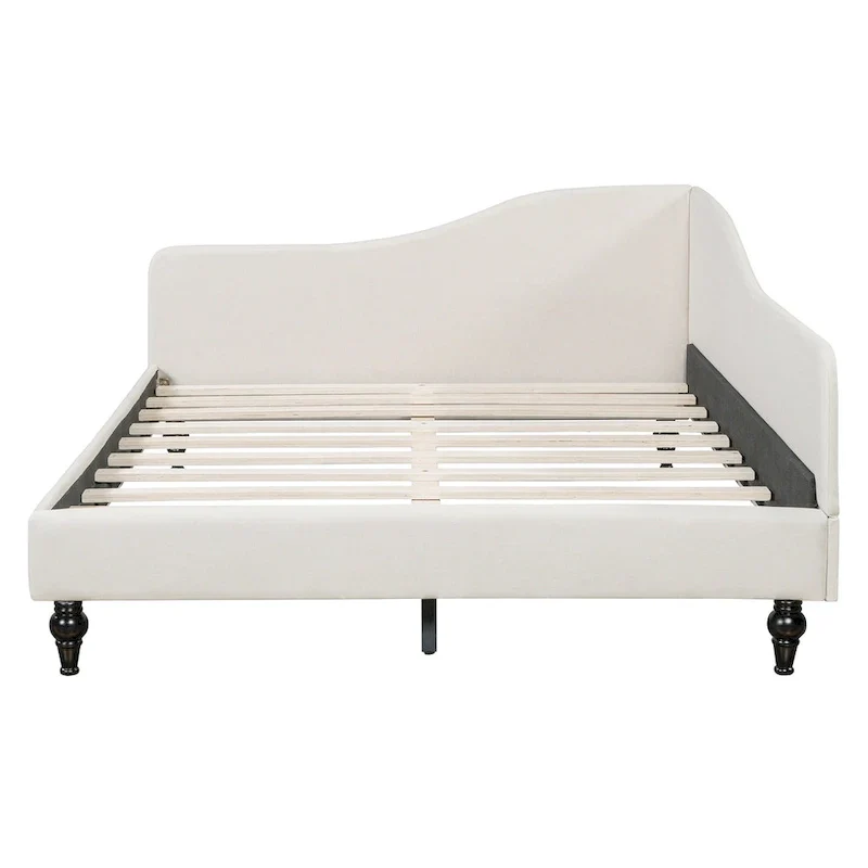 Beige L-Shaped Daybed with Wood Legs - Full